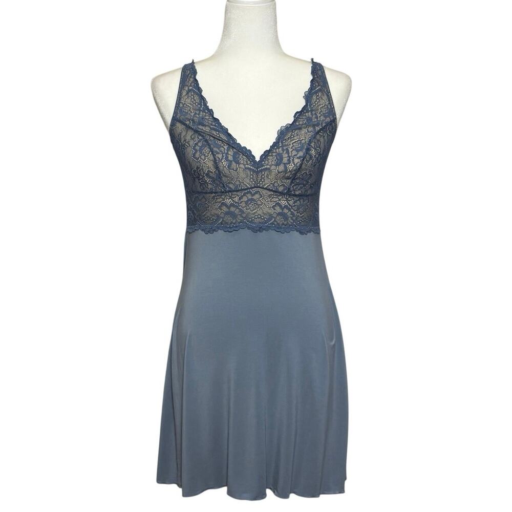 Samantha Chang New York Chemise Slip Dress Nightgown Lingerie Women's M Blue